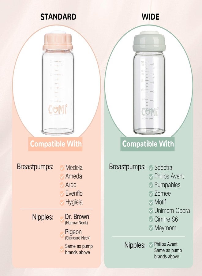COMI Natural Glass Baby Bottle,Standard Neck Breastmilk Storage Bottle for Fridge,Breast Milk Container,Breast Pump Bottle Compatible with Medela Breast Pump,BPA Free,4PCS (5oz,4 Gray Lids) - Image 5